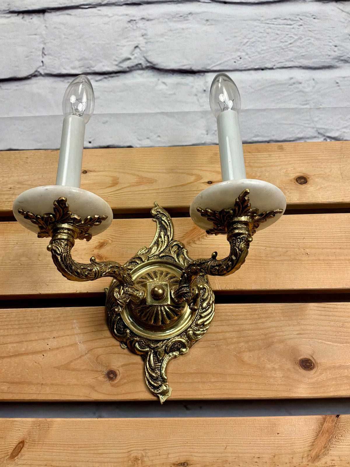 Antique Brass and Marble Candelabra Style Wall Sconce