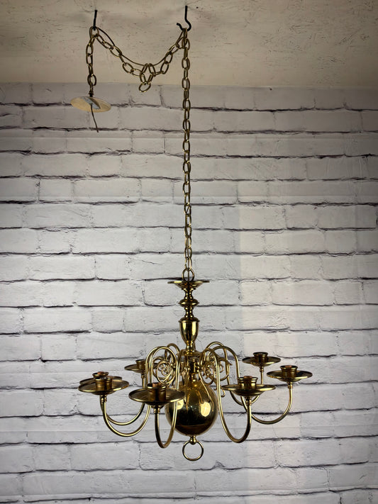 Vintage Flemish Style Solid Brass Chandelier