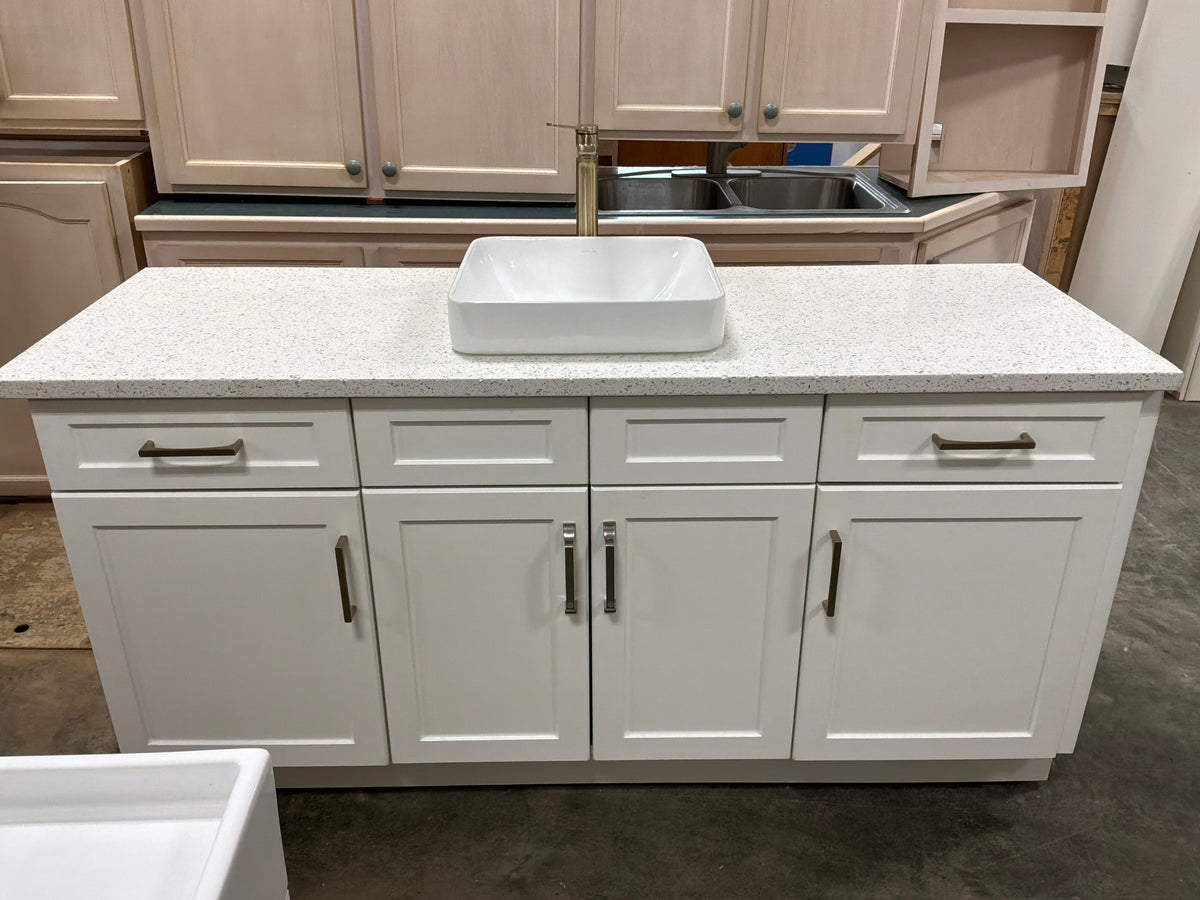 Beautiful White Bathroom Vanity with Brushed Gold Accents