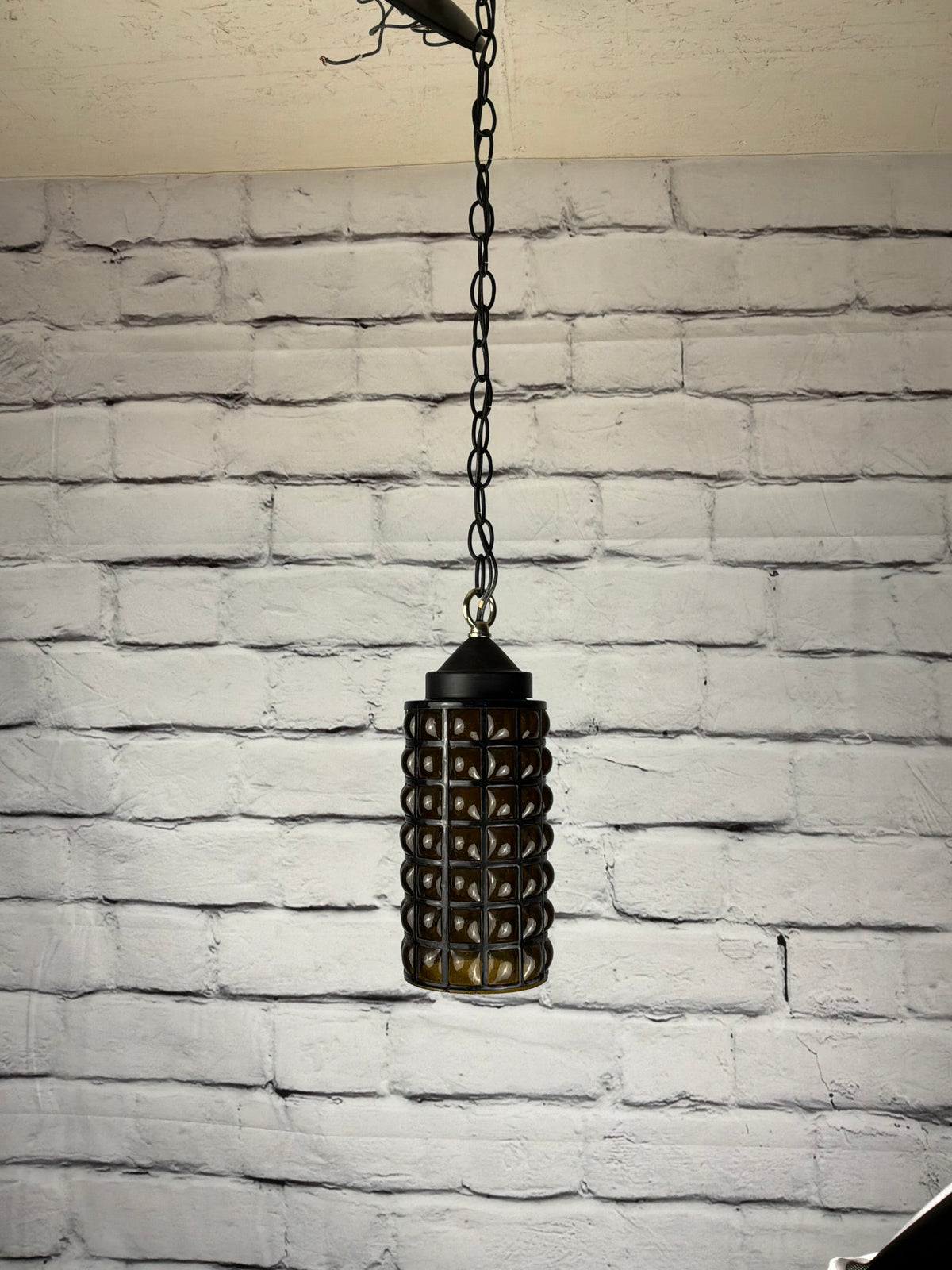 Vintage Amber Glass Pendant Light