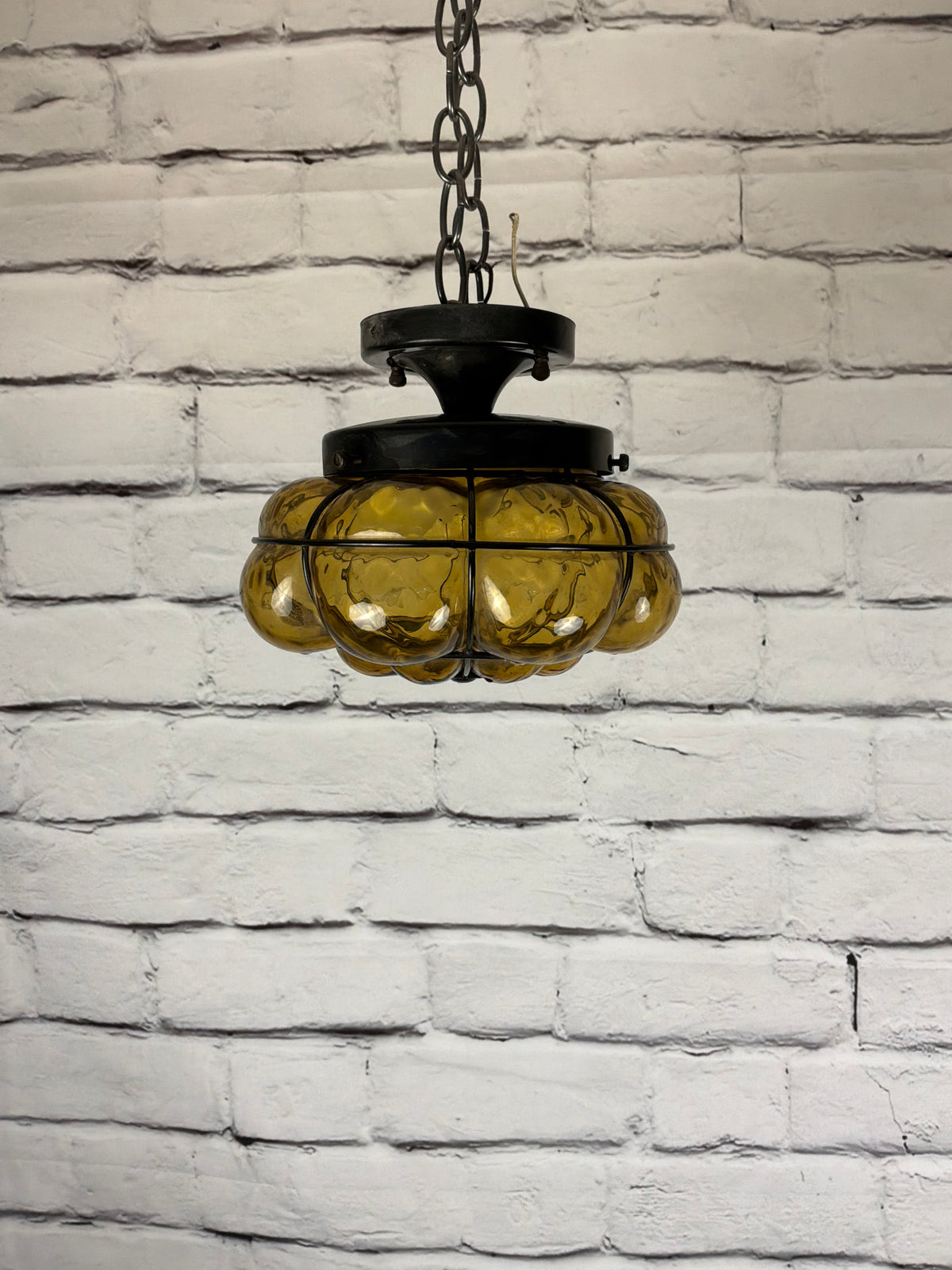 Vintage Flushmount Amber Glass Light Fixture