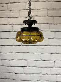 Vintage Flushmount Amber Glass Light Fixture