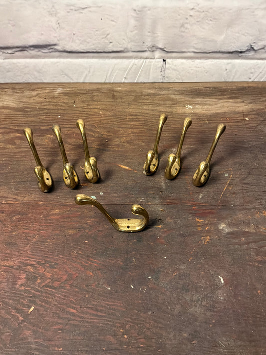 7 Vintage Solid Brass Coat Hooks