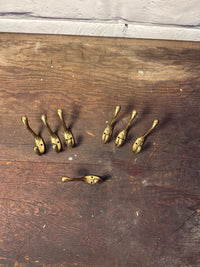 7 Vintage Solid Brass Coat Hooks