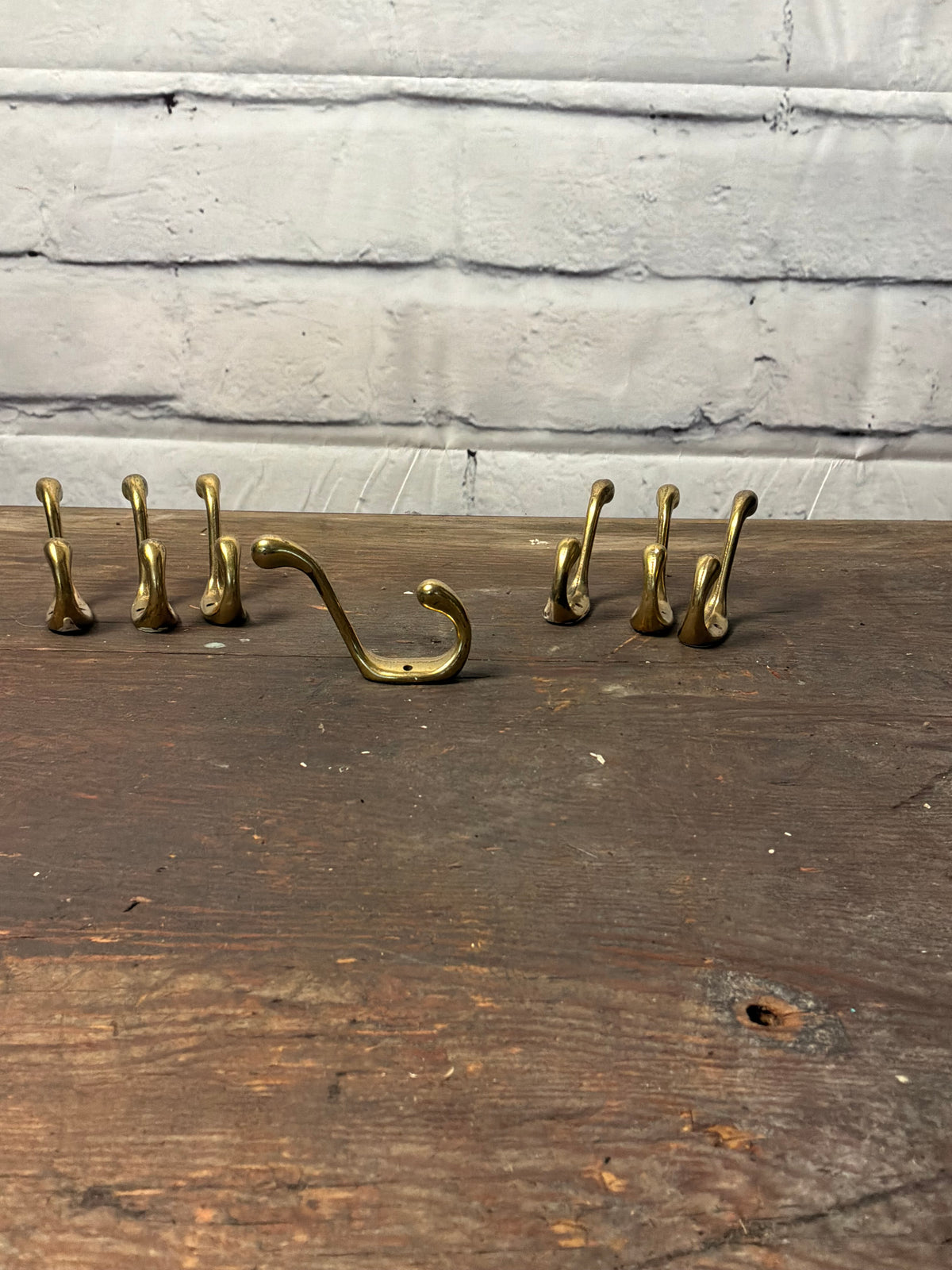 7 Vintage Solid Brass Coat Hooks