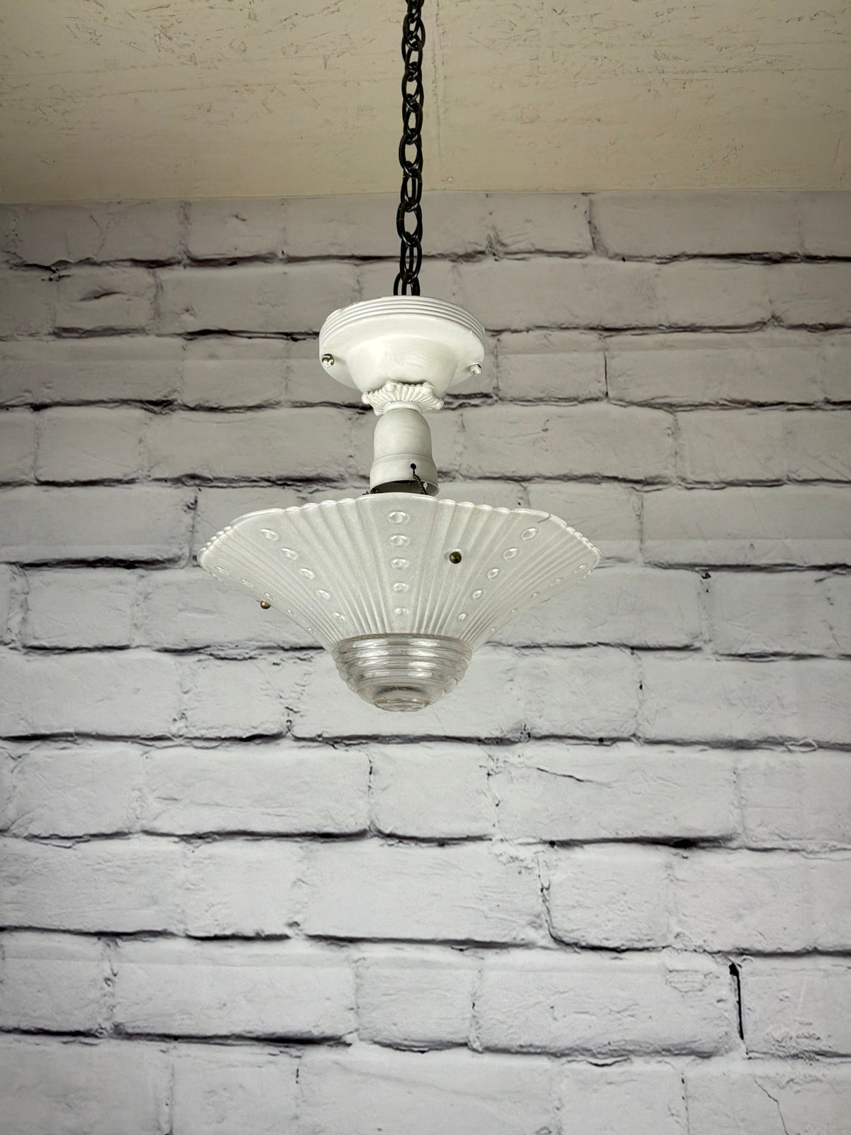 Antique Ceiling Mount Light Fixture with Iridescent Glass Shade