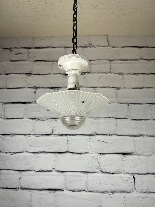 Antique Ceiling Mount Light Fixture with Iridescent Glass Shade