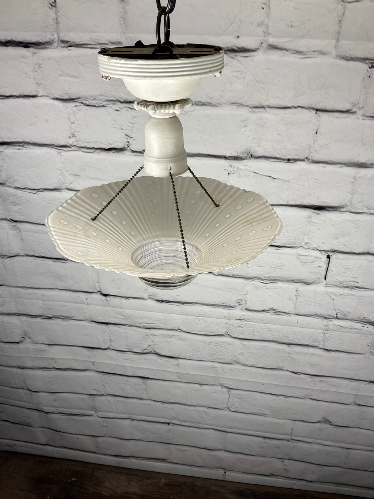 Antique Ceiling Mount Light Fixture with Iridescent Glass Shade
