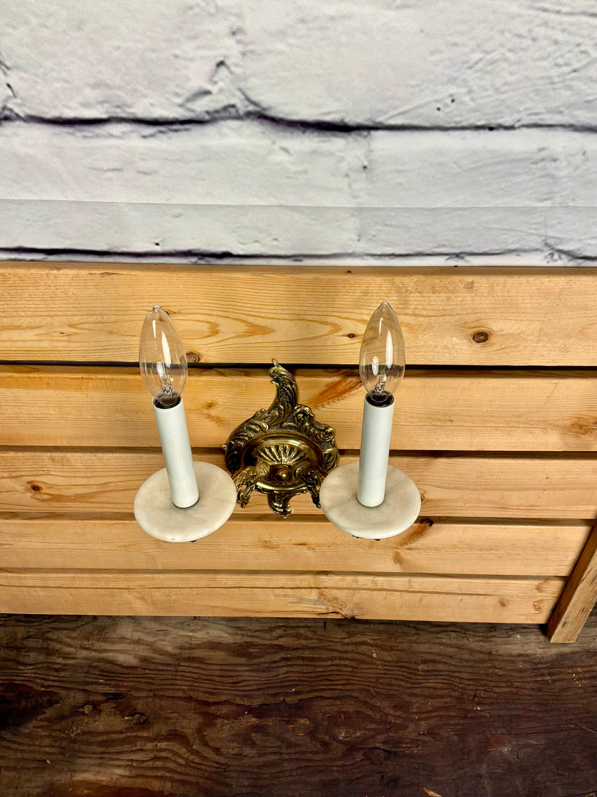Antique Brass and Marble Candelabra Style Wall Sconce
