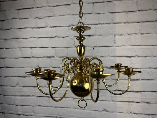 Vintage Flemish Style Solid Brass Chandelier