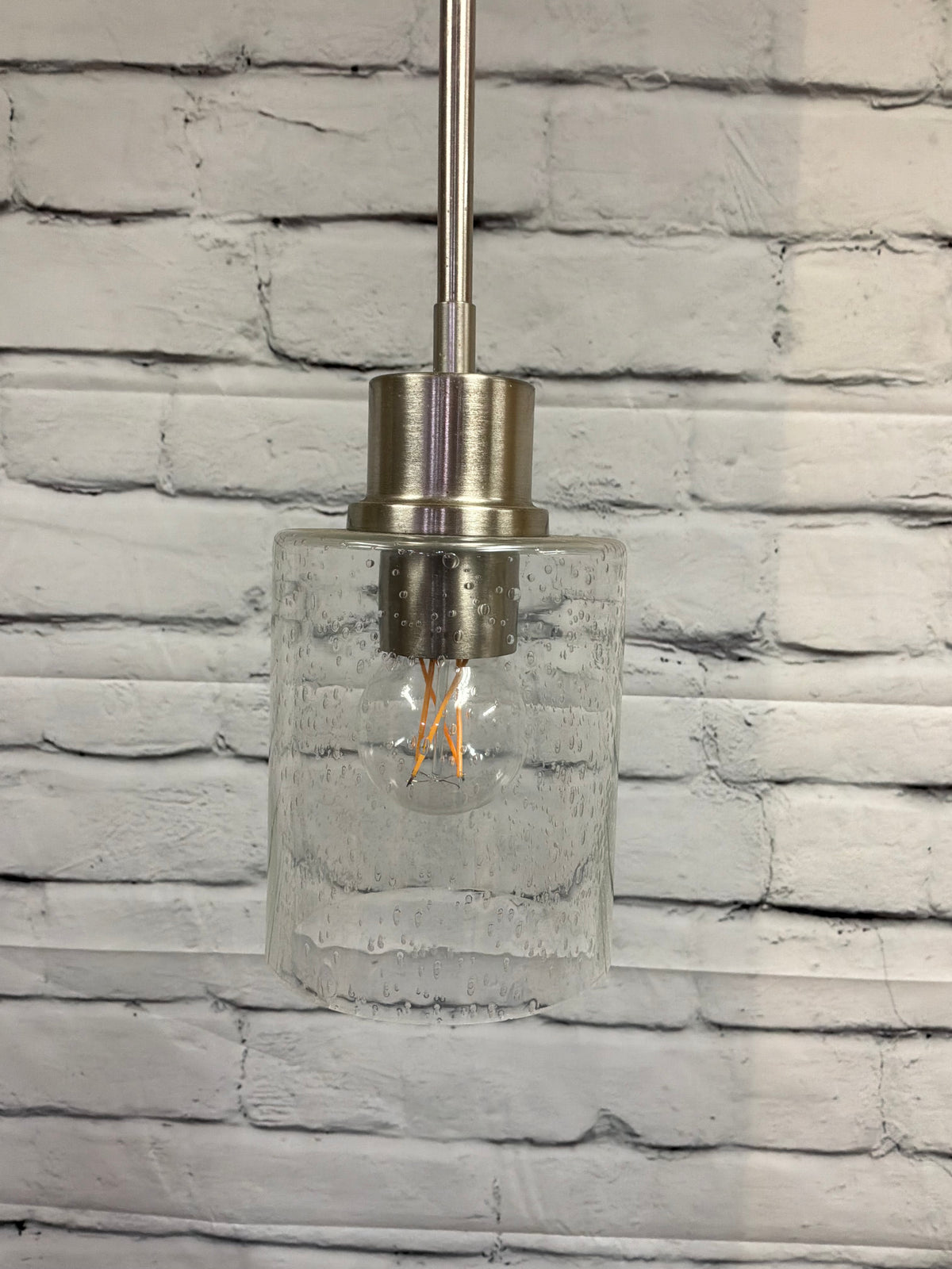 Seeded Glass Brushed Silver Pendant Light