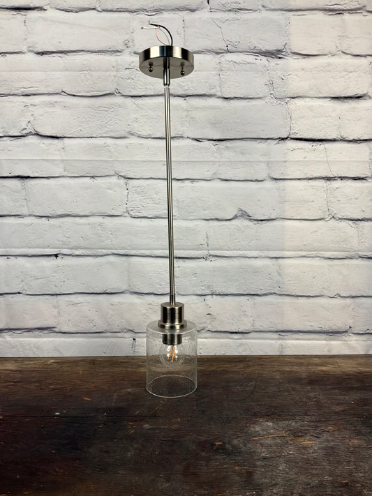 Seeded Glass Brushed Silver Pendant Light