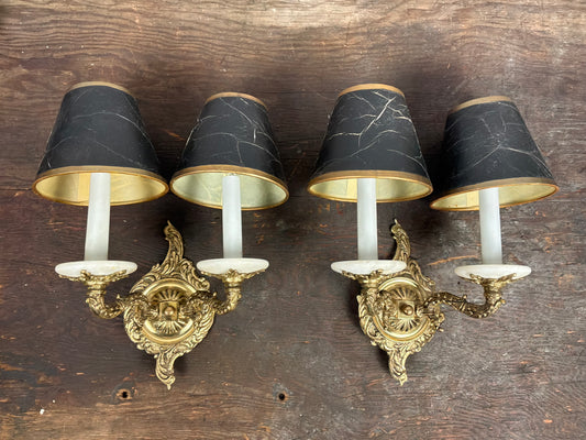 Antique Brass and Marble Candelabra Style Wall Sconce