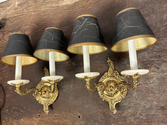 Antique Brass and Marble Candelabra Style Wall Sconce