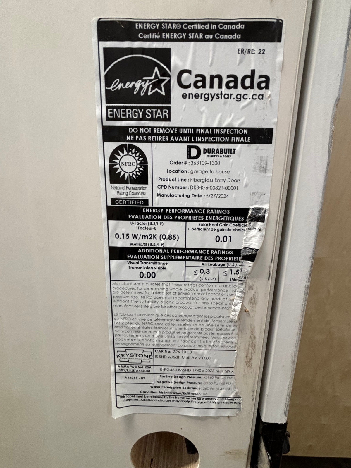 NEW 8ft Fibreglass Exterior Door in Frame